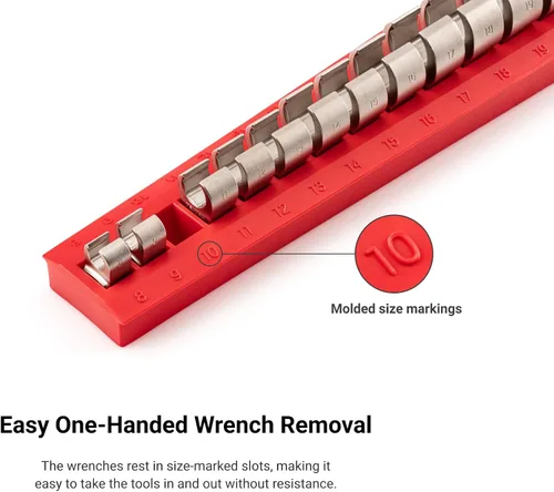 Vista 5 de TEKTON 14 herramientas de 3/8 pulgadas de tuerca de trampa, Crowfoot Wrench Organizador Rack, negro (5/16-1-1/16 pulgadas) ORG25114 Fabricado