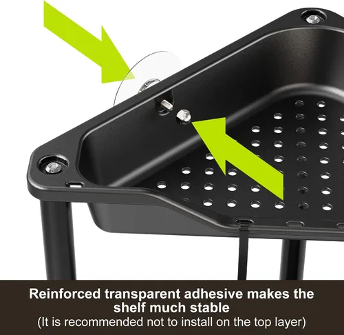 Vista 6 de Orimade Organizador de ducha esquinero de 2 niveles resistente a la oxidación, estante de esquina de piso de metal y plástico para baño, negro