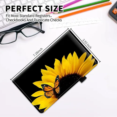 Vista 2 de AIRWEE Funda de cuero estándar para chequera, con bloqueo RFID, cartera para mujer con soporte para tarjetas de cheques duplicadas, Mariposa