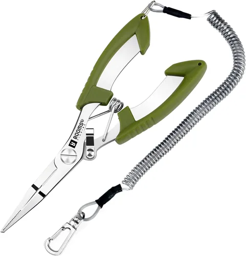Vista 8 de Booms Fishing H01 Small Fishing Pliers Scissors Braid Cutters Stainless Steel Fishing Tools Split Ring Pliers Hook Remover A: recto con cordón