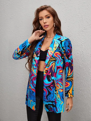 Vista 3 de WDIRARA - Chaqueta de manga larga con estampado gráfico y botones para mujer, multicolor
