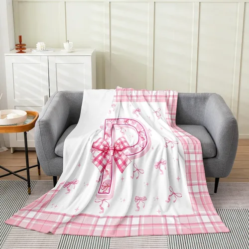 Vista 9 de Erosebridal Manta de franela con inicial de letra B, manta de forro polar con lazo rosa, 40 x 50 pulgadas, bonitos lazos del alfabeto, manta