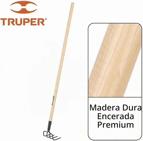 Vista 4 de Truper GreenBuilt Cultivador soldado de 4 dientes, mango de madera dura encerada de alta calidad, herramienta de aireación y deshierbe de alta