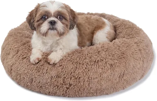 Vista 22 de Cama para perros pequeños, cama calmante para perros pequeños, antiansiedad, cama para cachorros, lavable a máquina, esponjosa, de lujo Verde militar