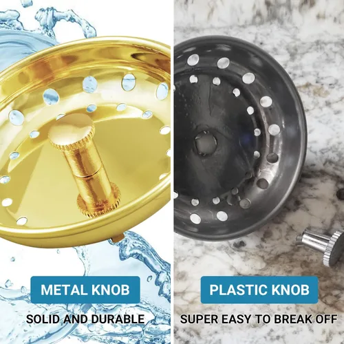 Vista 3 de KONE Colador de Drenaje para Fregadero Dorado Tapón y Colador para Fregadero de Acero Inoxidable Cesta Coladora para Fregadero de Cocina de Repuesto