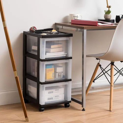 Vista 2 de IRIS USA Organizador de almacenamiento con cajones de plástico, carrito rodante, con ruedas giratorias, 3 cajones, para aula, suministros de arte