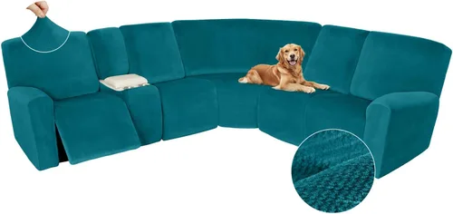 Vista 631 de Arfntevss Fundas de sofá seccional reclinable de terciopelo, Funda de sofá seccional de esquina para sofá reclinable, Funda elástica suave