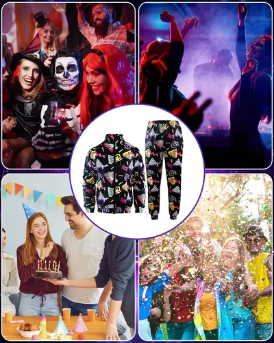 Vista 7 de Traje de los años 80 y 90 para hombres, fiesta de Halloween, rapero, hip hop, disfraces para hombres y mujeres, trajes de pista retro rompevientos
