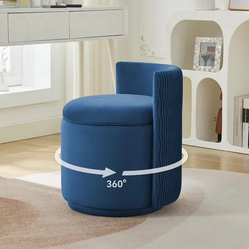 Vista 14 de WUTUTUEE Silla grande de terciopelo con almacenamiento, silla de maquillaje giratoria de 360° con respaldo ondulado, taburete pequeño sin montaje