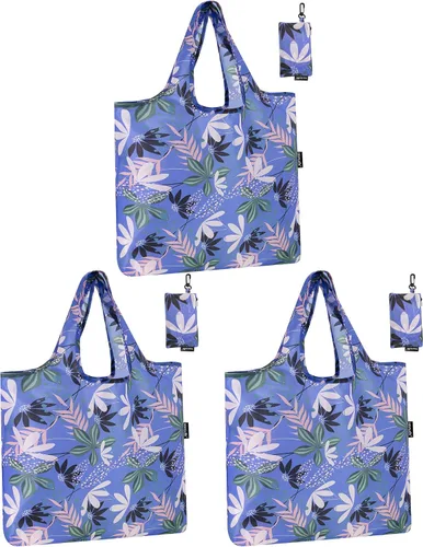 Vista 26 de HOLYLUCK Bolsas de comestibles reutilizables, bolsa de compras plegable resistente (estándar, 3 huellas de patas de perro azules)