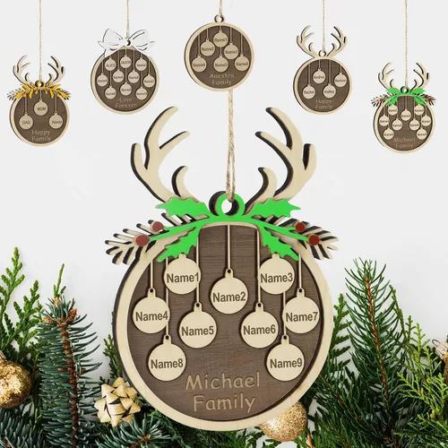 Vista 26 de Adornos de Navidad personalizados familiares de 1, 2, 3, 4, 5, 6, 7, 8, 9, 10, adornos de madera personalizados, decoraciones de Navidad, regalos