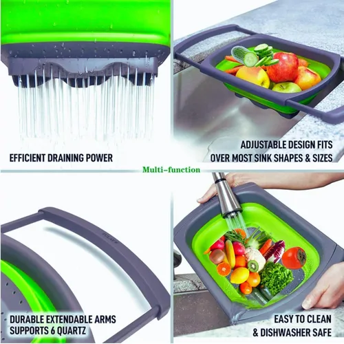Vista 5 de Colador de silicona plegable – Colador plegable que ahorra espacio para pasta, verduras y frutas, 3 peladores adicionales – Colador de cocina grande