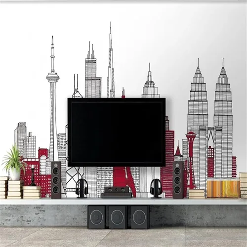 Vista 11 de Murales de pared 3D de ciudad en blanco y negro, papel tapiz de arquitectura retro, murales panorámicos extraíbles, adecuado para decoración