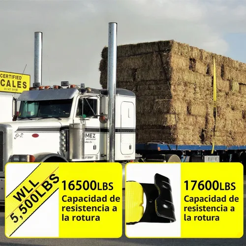Vista 3 de KJE Correas de cabrestante de 4" x 30' amarillas de servicio pesado para amarre con ganchos planos, correa de remolque de plataforma plana WLL#