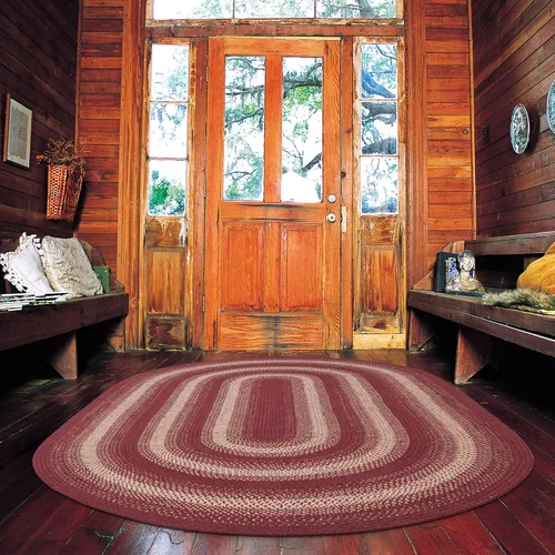 Vista 56 de Homespice Apple Pie - Alfombra ovalada roja de 2 x 3 pies, alfombra de cocina trenzada para decoración primitiva y rústica, reversible, yute sin