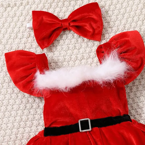 Vista 6 de ZIYIXIN Vestido de terciopelo de Navidad para niña pequeña, vestido de tul de princesa roja con sombrero de Papá Noel, trajes lindos para fiesta