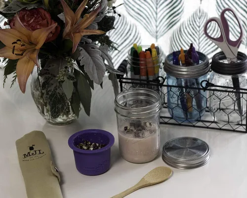 Vista 9 de Mason Jar Lifestyle Taza divisora para ensaladas, salsas y aperitivos. Contenedor de almuerzo Bento sin plástico (gris carbón, boca normal)