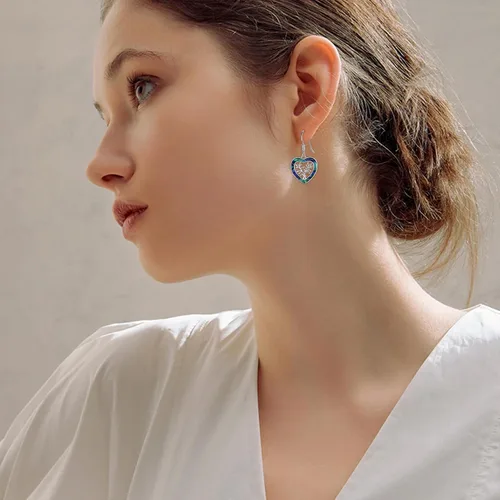 Vista 5 de Aretes de plata de ley 925 con forma de árbol de la vida, con forma de corazón de abulón, árbol genealógico, joyería de corazón para mujer, Plata