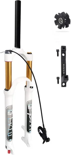 Vista 8 de Horquilla delantera 26 27.5 29 pulgadas de recorrido, 5.512 in, horquillas de suspensión para bicicleta de montaña Air con adaptador de freno
