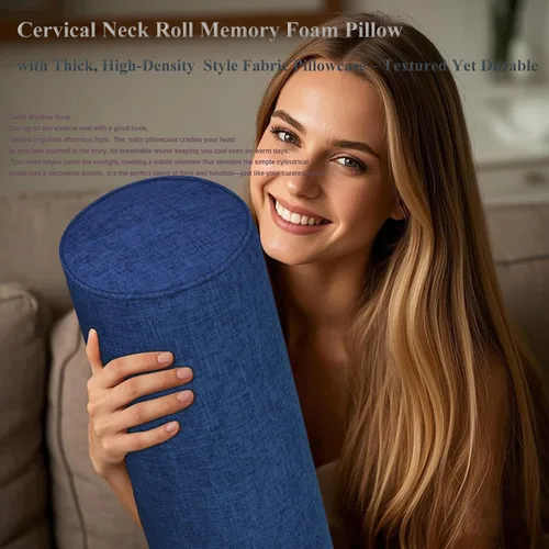 Vista 2 de Almohada cilíndrica de espuma viscoelástica, almohada cervical ergonómica para cuello, piernas, soporte de espalda, cojín decorativo para sofá