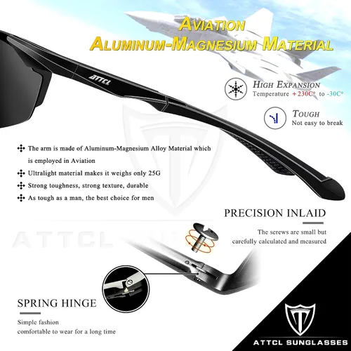 Vista 4 de ATTCL Gafas de sol polarizadas con protección UV para hombre, marco de metal Al-Mg, color verde claro