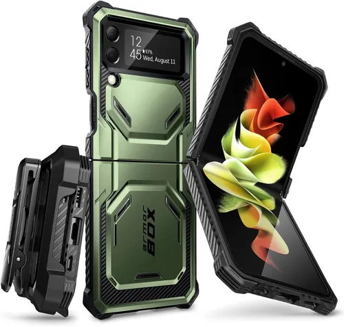 Vista 10 de i-Blason Armorbox Series - Funda para Samsung Galaxy Z Flip 4 5G (2022), funda resistente de cuerpo completo con reducción de impactos/parachoques