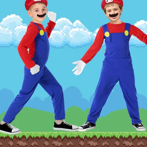 Vista 4 de Mario Costume for Kids-Halloween Plumber Costume for Boys with Accessory
