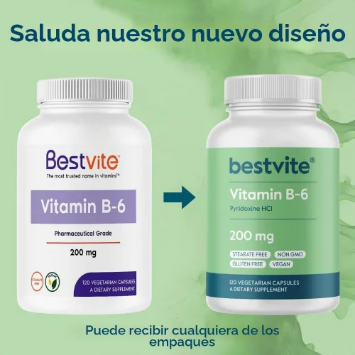 Vista 7 de BESTVITE Vitamina B-6 200 mg (120 cápsulas vegetales) - Sin estearatos