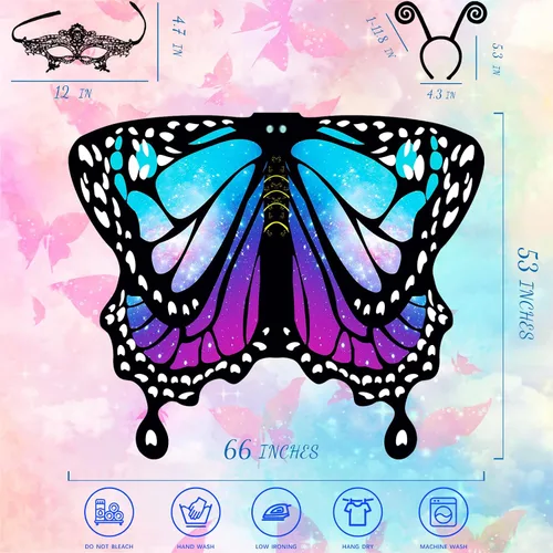 Vista 2 de Alas de mariposa para mujer, disfraz de mariposa de Halloween para mujer, disfraz de Halloween para mujer, capa de ninfa duendecillo