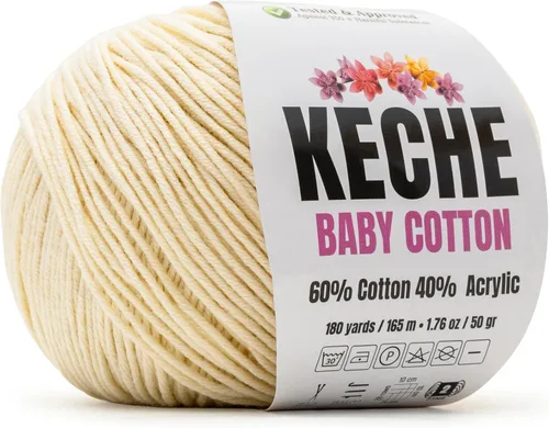 Vista 82 de Keche Hilo de Algodón, 60% Algodón 40% Hilo Acrílico, Hilo de Algodón Suave para Crochet y Tejer, Hilo Amigurumi 1 Madeja/Bola 1.76 Oz (50g) / 180