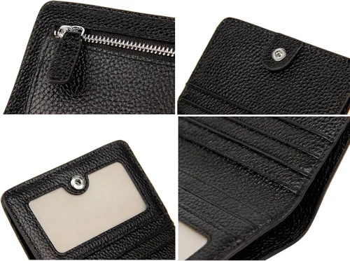 Vista 7 de BIG SALE-AINIMOER billetera de bolsillo pequeña con cremallera, plegable, compacta de cuero con bloqueo por identificación por radiofrecuencia
