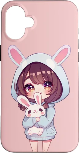 Vista 22 de Anime Girl With Bunny Kawaii Easter Japanese Otaku Girl Case for iPhone 16