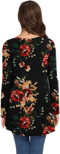 Vista 10 de AWULIFFAN Blusa tipo túnica holgada de manga larga con cuello redondo para mujer