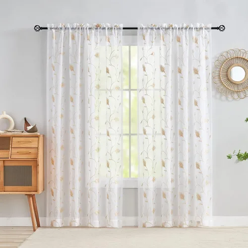 Vista 54 de MYSTIC-HOME Juego de cortinas de niveles transparentes blancas para cocina de 24 pulgadas de largo, tratamiento de cortinas para ventanas pequeñas