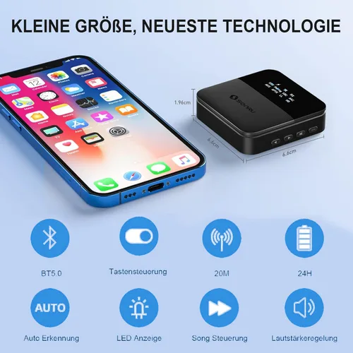 Vista 5 de SOARUN Transmisor FM Bluetooth 5.3, kit de coche adaptador de radio inalámbrico (marrón)