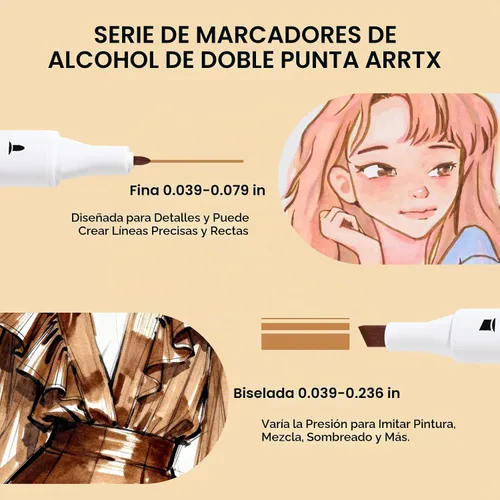 Vista 3 de Arrtx ALP 36 - Marcadores de alcohol en tono de piel, finos y cinceles