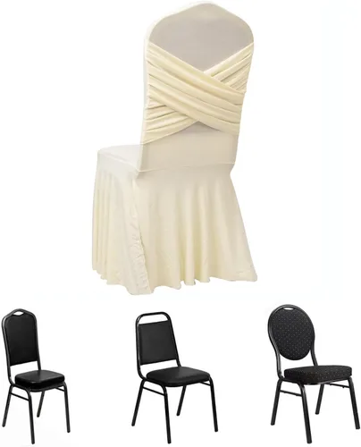 Vista 30 de Efavormart - Funda para silla de banquete de elastano con falda plisada con volantes y banda trasera cruzada, funda elástica negra para bodas y Negro