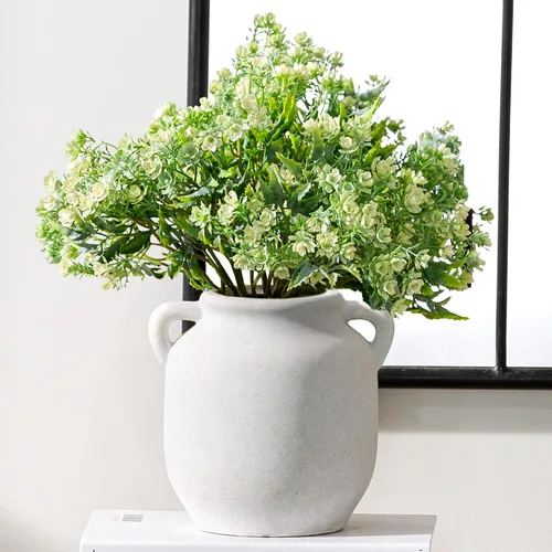 Vista 21 de Florero Grande para Decoración del Hogar - Jarrones de Mesa Rústicos de Granja de Cerámica de 12 Pulgadas de Alto con Asa, Decoración de Sala