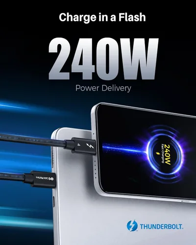 Vista 4 de Cable Matters [Certificado por Intel] Cable Thunderbolt 4 de 40Gbps 1 pie con video 8K y carga de 240W - 0,3m, compatible con USB4, Cable