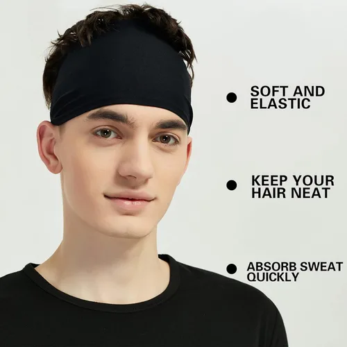 Vista 2 de Diademas deportivas para hombres (paquete de 5), diadema de entrenamiento que absorbe la humedad, diademas para correr, ciclismo, fútbol, yoga