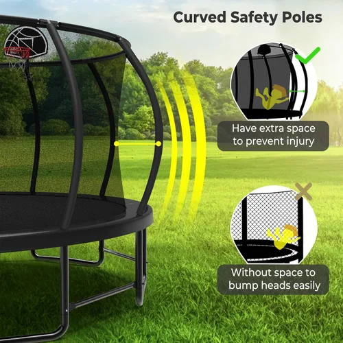 Vista 6 de Lyromix 12 14 15 16 pies, camas elásticas al aire libre para niños y adultos, trampolín de calabaza con postes curvos, trampolín recreativo con aro