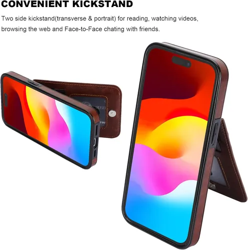 Vista 95 de KIHUWEY - Funda tipo cartera compatible con iPhone 15 con soporte para tarjetas de crédito, cierre magnético, soporte de cuero premium, cubierta