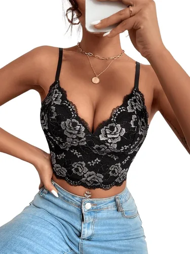 Vista 3 de SHENHE Camisola de malla de encaje sin mangas con tirantes delgados para mujer