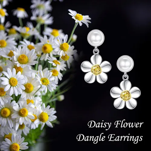 Vista 6 de Aretes de plata de ley con diseño de hoja de palma, margarita y ardilla, bonitos aretes colgantes de animales y flores, regalos de joyería