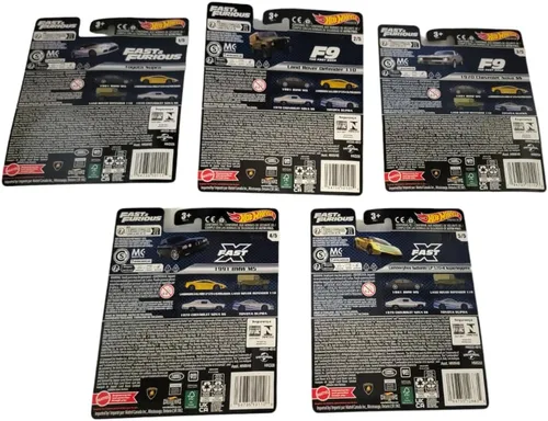 Vista 3 de Hot Wheels Fast & Furious Premium - Paquete de 5 unidades 2023 (HNW46‑956D) Toyota Supra, Land Rover Defender, Chevy Nova SS, BMW M5 y Lamborghini
