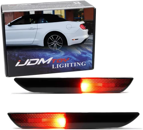 Vista 6 de iJDMTOY Carcasa de la lámpara de marcador lateral trasera con lente ahumada negra compatible con Ford Mustang 2015-2023