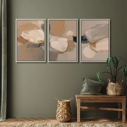 Vista 84 de SIGNFORD - Set de obras de arte en lienzo enmarcado para pared, ilustraciones abstractas de neblina del desierto en tonos neutros beige y marrón