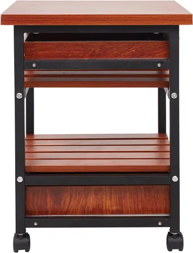 Vista 7 de Mesa auxiliar de madera con ruedas junto al gabinete, mesita de noche con 2 cajones para dormitorio, sala de estar