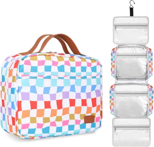 Vista 15 de Bosidu Neceser de viaje colgante, organizador de artículos de tocador de viaje de gran capacidad para mujeres con 4 compartimentos y 1 gancho