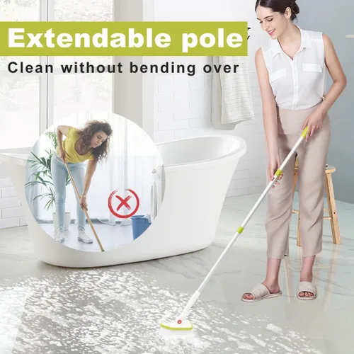 Vista 8 de CQT - Cepillo de limpieza de baño 2 en 1 con mango largo extensible de 48 pulgadas, cepillo desmontable 2 cabezales de limpieza y 2 cabezales